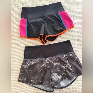2 pack-Black Athletic Shorts with Pink & Teal Accent + Black Marble Print Shorts